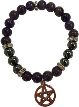 (image for) 8mm Amethyst/ Hematite with Pentagram