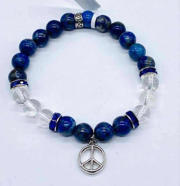 (image for) 8mm Lapis, Quartz, Peace bracelet